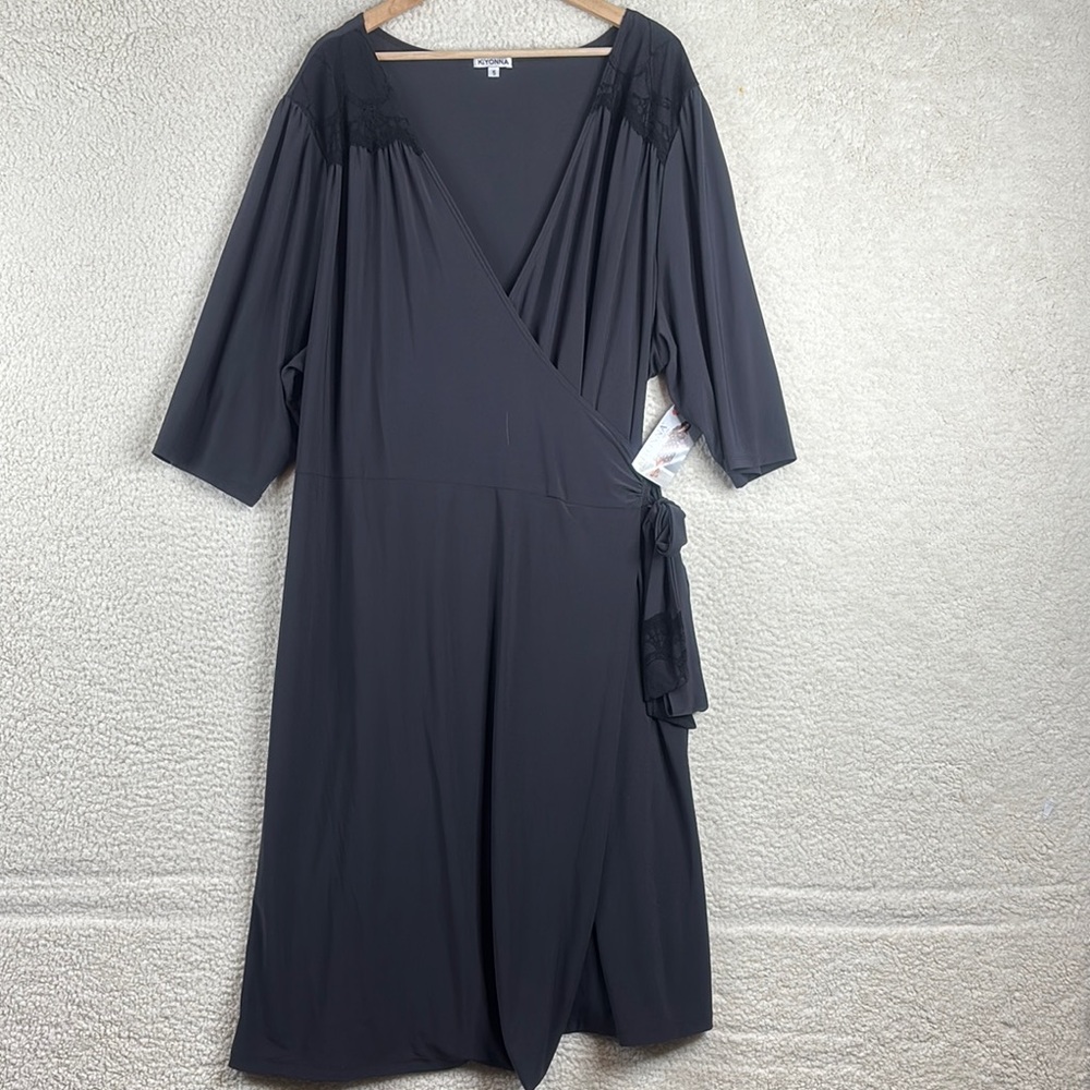 NWT Kiyonna Womens Black Lace 3/4 Sleeve Midi Wrap Dress PLUS SIZE 5X